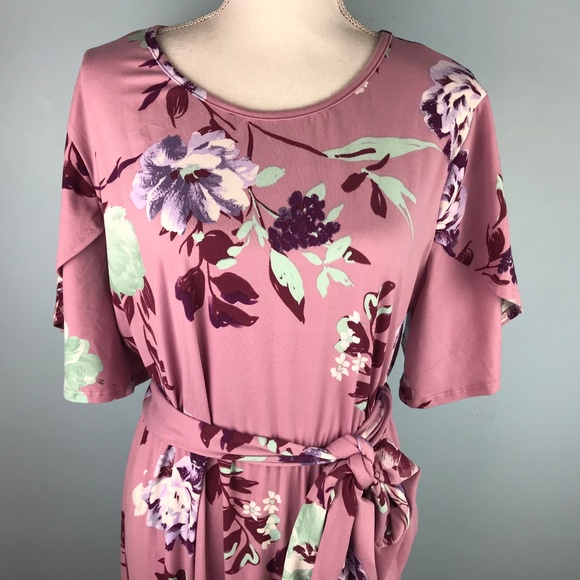 Reborn J Womens 1X NWT Pink Floral Maxi Dress - Picture 2 of 5